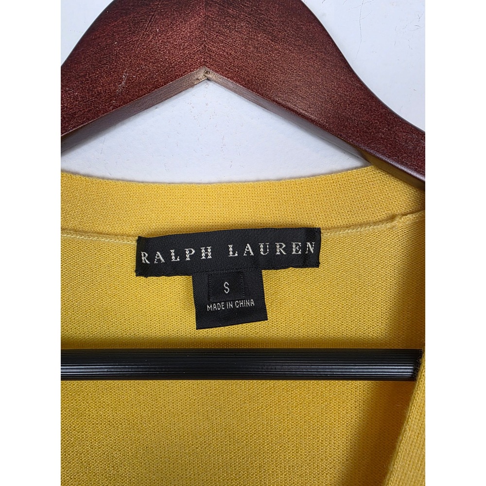 Ralph Lauren Womens Yellow Cashmere V Neck Button Front Cardigan Sweater Size S - Picture 7 of 8
